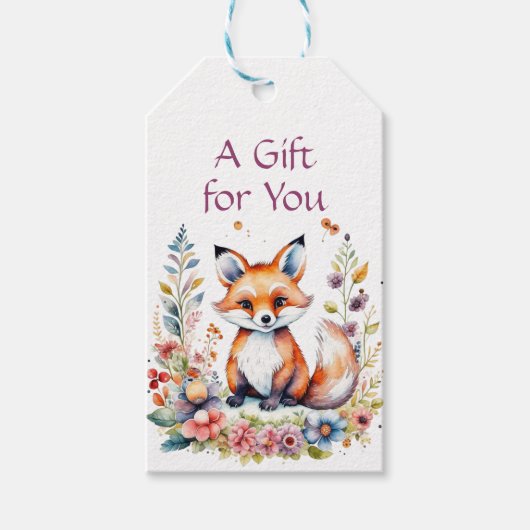 Baby Fox bei Blume Geburtstagsparty Geschenkanhänger (Vorderseite)