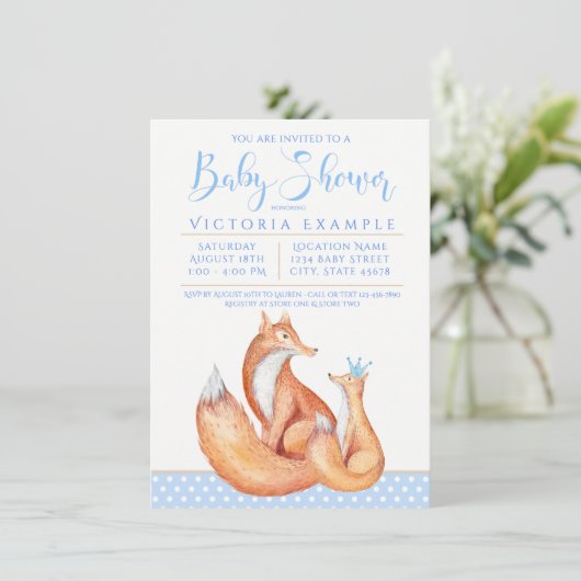Baby Fox Boy Fox Baby Shower Einladungen (Stehend Vorderseite)