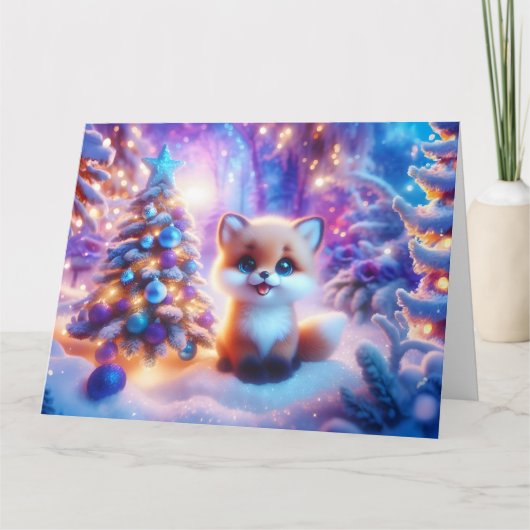 Baby Fox Christmas Fantasy Karte (Vorderseite)