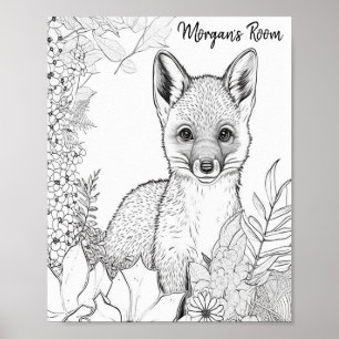 Baby Fox Coloring Page, Coloring Project for Kids Poster