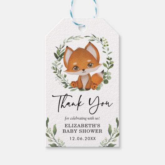 Baby Fox Eucalyptus Greenerage Foliage Shower Fevo Geschenkanhänger (Vorderseite)