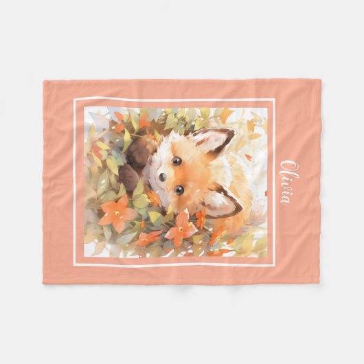 Baby Fox Fleece Blanket mit Namen (Vorderseite (Horizontal))