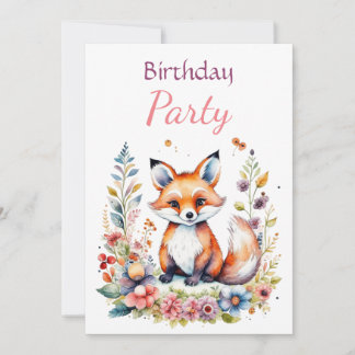 Baby Fox in Blume Girl's Birthday Party Einladung