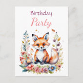 Baby Fox in Blume Girl's Birthday Party Postkarte (Vorderseite)