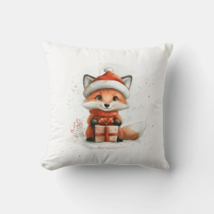 Baby Fox in Red Weihnachtsmannmütze Christmas Wint Kissen