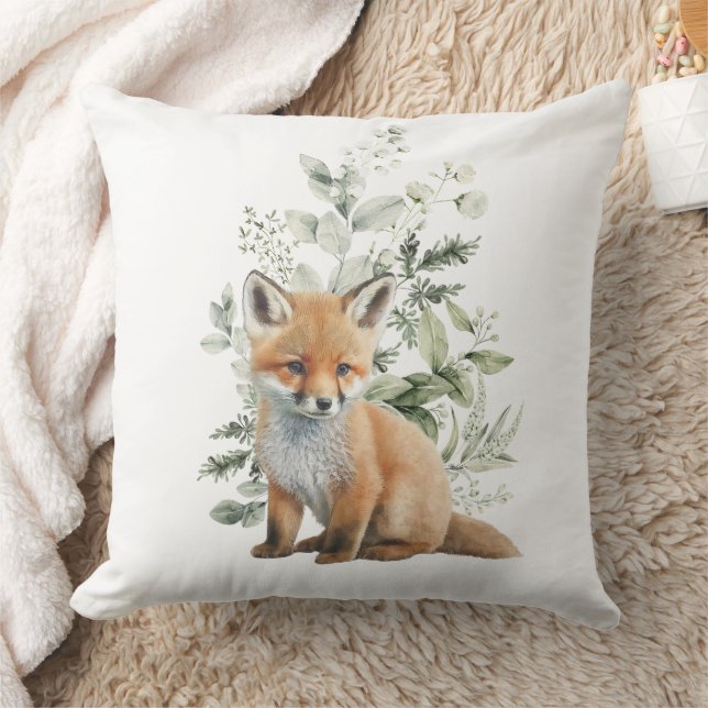 Baby Fox Sage Green Leafy Eucalyptus Kinderzimmer  Kissen (Decke)