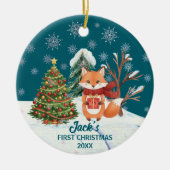 Baby Fox Snow Trees First Christmas Keramik Ornament (Vorne)