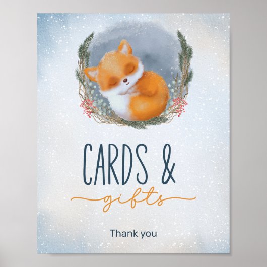 Baby Fox Snowly Winter Baby Duschkarten & Geschenk Poster (Vorne)