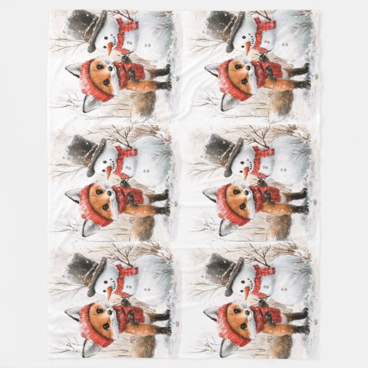 Baby Fox und Snowman Fleecedecke (Vorderseite)