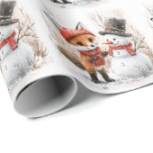 Baby Fox und Snowman Geschenkpapier (Rolleneckpunkt)