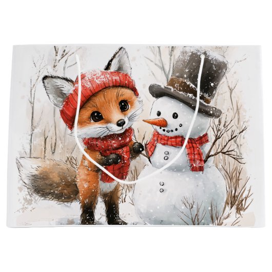 Baby Fox und Snowman Große Geschenktüte (Vorderseite)
