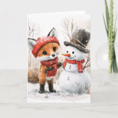 Baby Fox und Snowman Karte (Vorderseite)