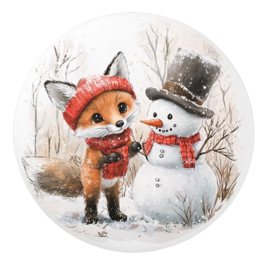 Baby Fox und Snowman Keramikknauf (Vorderseite)