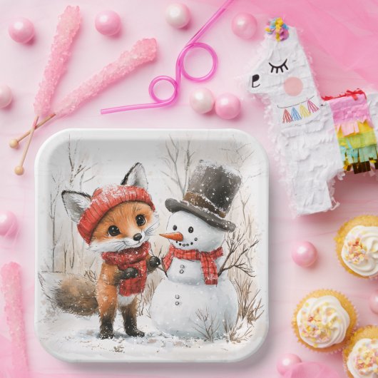 Baby Fox und Snowman Pappteller (Party)
