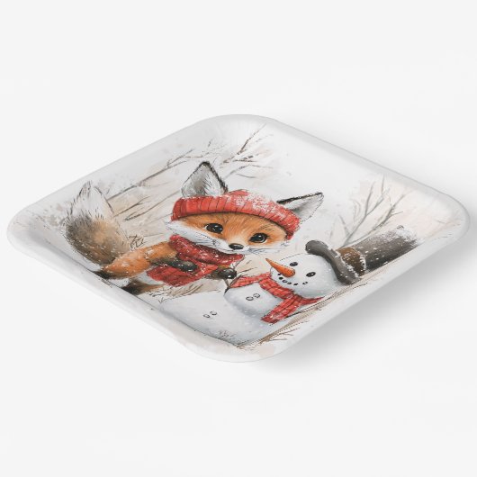 Baby Fox und Snowman Pappteller (Gewinkelt)
