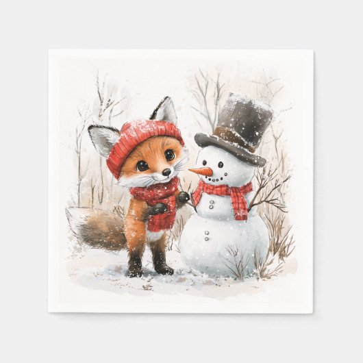 Baby Fox und Snowman Serviette (Vorderseite)