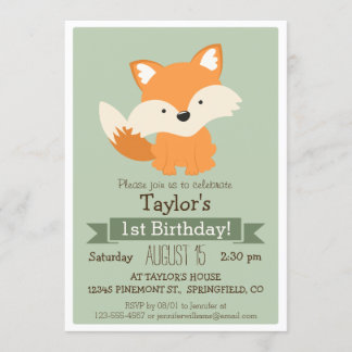 Baby Fox, Woodland Animal Kid's Birthday Party Einladung