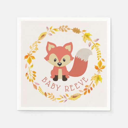 Baby Fox Wreath Woodland Animals Baby Dusche Serviette (Vorderseite)