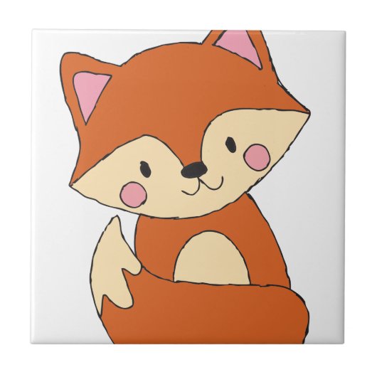 Baby Fox Zeichne Niedlich Fox Art Baby Fox Design Fliese (Vorderseite)