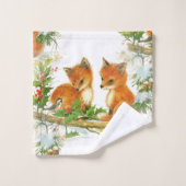 Baby Foxes Holly Bird Weihnachtshandtuch Set (Waschlappen)