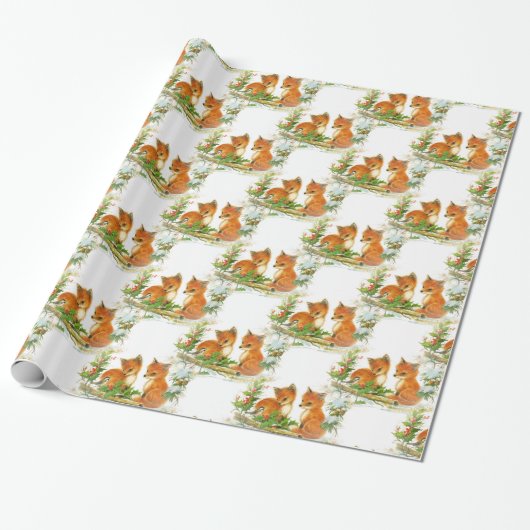 Baby Foxes Stechpalmen-Vogel-WeihnachtsPackpapier Geschenkpapier (Ungerollt)