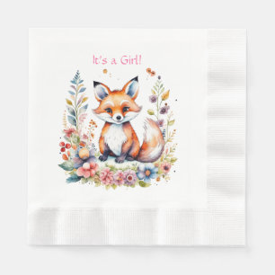 Baby Fuchs in Blumen   Baby Shower Es ist ein Mädc Serviette