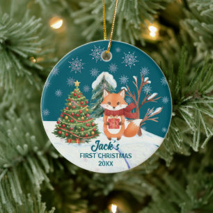 Baby Fuchs Schnee Bäume Erstes Weihnachten Keramik Ornament