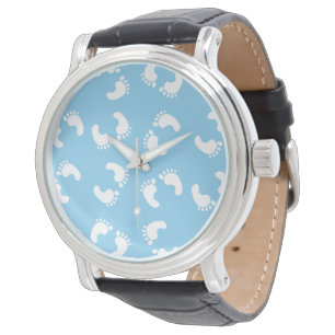 Baby Fußabdrücke, Babys Fuß, Fußspuren, Blau, Jung Armbanduhr