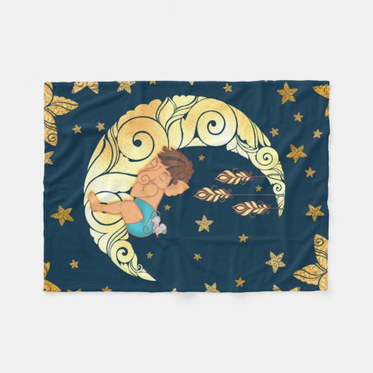 Baby Ganesha mit Mond und Sternen Fleecedecke (Vorderseite (Horizontal))