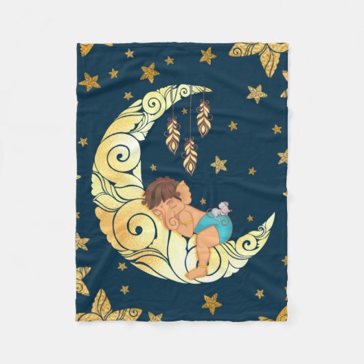 Baby Ganesha mit Mond und Sternen Fleecedecke (Vorderseite)