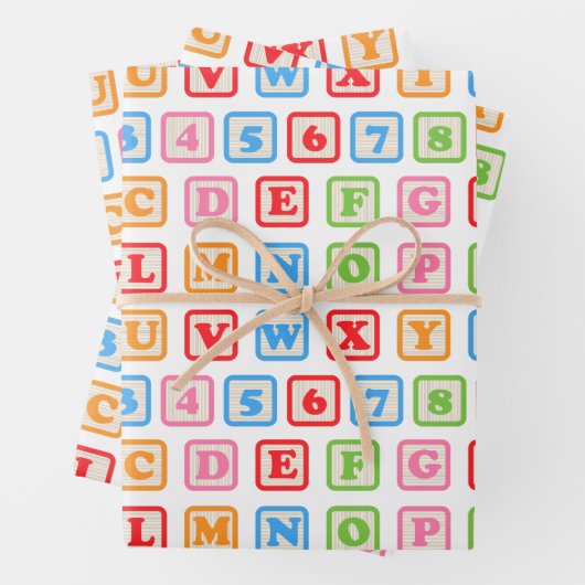 Baby-Gebäude blockiert niedliches Muster hell bunt Geschenkpapier Set (Beispiel)