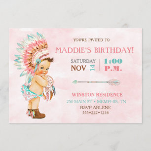 Baby-gebürtiger Stammes- Kopfschmuck errötet rosa Einladung