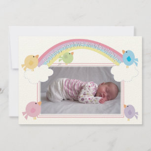 Baby-Geburts-Foto-Mitteilungs-Vögel u. Regenbogen Einladung