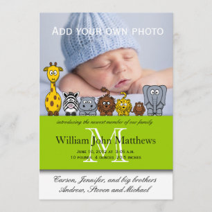 Baby-Geburts-Mitteilungs-Dschungel-Tier-Grün Ankündigung