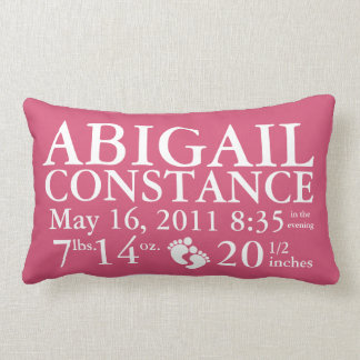 Baby-Geburts-Mitteilungs-Kissen personalisiert Lendenkissen