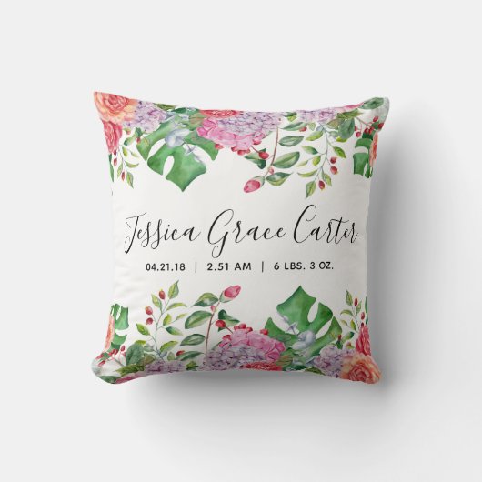 Baby-Geburts-Notfall, Aquarell-tropischer Kissen (Vorderseite)