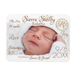 Baby-Geburtsstatistiken & Foto-Monogramm Individue Magnet