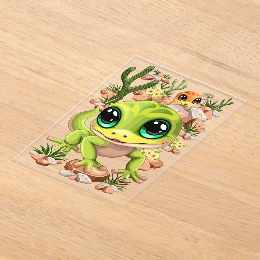 Baby Geckos Niedlich Cartoon Characters Acryleinladungen (Ablage )