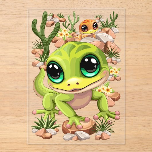 Baby Geckos Niedlich Cartoon Characters Acryleinladungen (Vorderseite)
