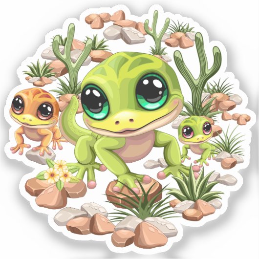 Baby Geckos Niedlich Cartoon Characters Aufkleber (Vorderseite)