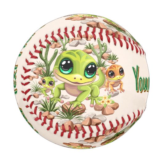 Baby Geckos Niedlich Cartoon Characters Baseball (Vorderseite Links)