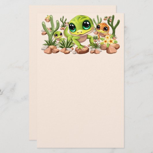 Baby Geckos Niedlich Cartoon Characters Briefpapier (Vorne/Hinten)