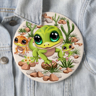 Baby Geckos Niedlich Cartoon Characters Button