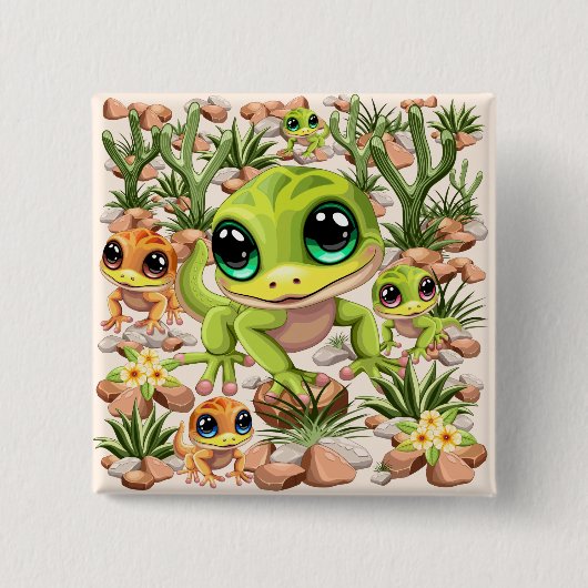 Baby Geckos Niedlich Cartoon Characters Button (Vorderseite)