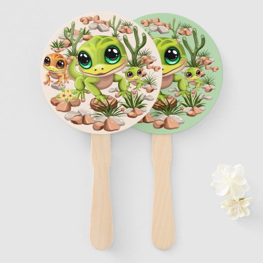 Baby Geckos Niedlich Cartoon Characters Fächer (Vorne und Hinten)