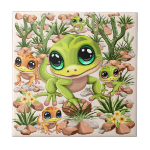 Baby Geckos Niedlich Cartoon Characters Fliese