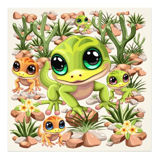 Baby Geckos Niedlich Cartoon Characters Fotodruck (Vorne)