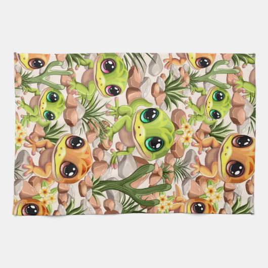 Baby Geckos Niedlich Cartoon Characters Geschirrtuch (Horizontal)