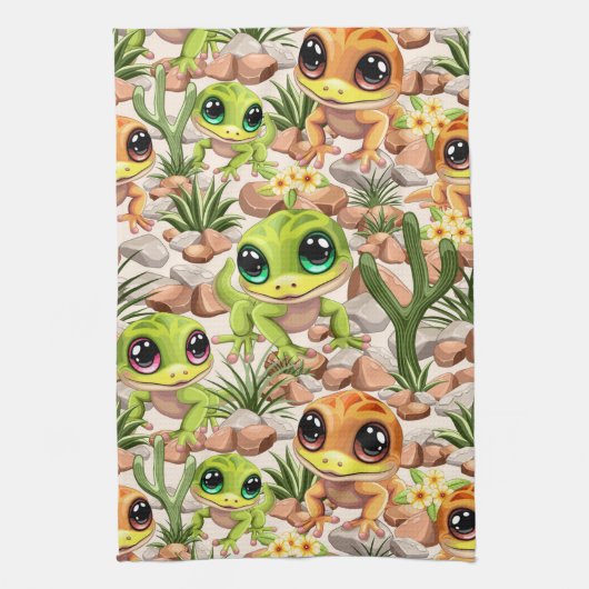 Baby Geckos Niedlich Cartoon Characters Geschirrtuch (Vertikal)