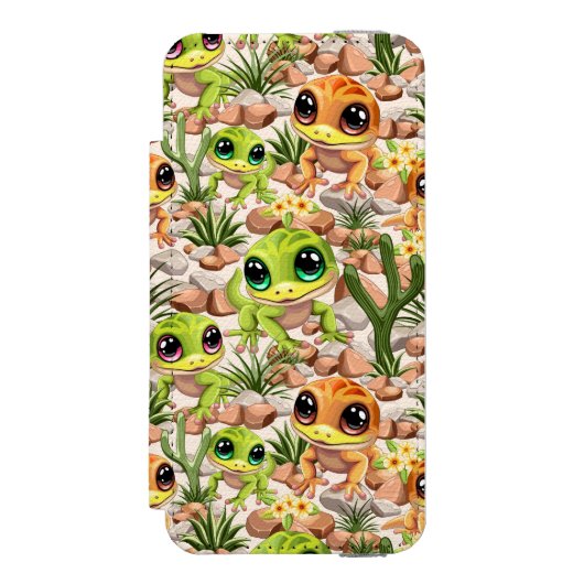 Baby Geckos Niedlich Cartoon Characters Incipio iPhone Geldbeutel-Hülle (Folio Vorderseite)